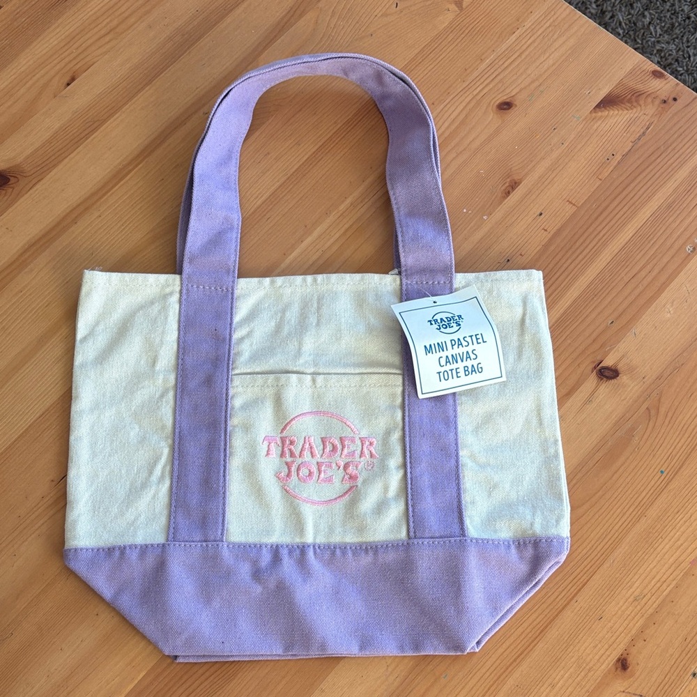 Trader Joe's Pastel Canvas Tote - Cream and Purple